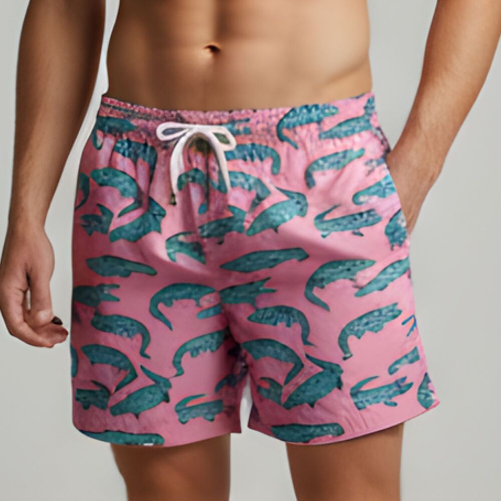 Chubbies Pink Alligator Swim Trunks Mens M/L Crocodile Print Shorts